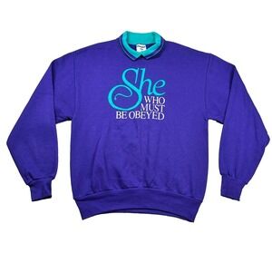 Vintage Jerzees Sweatshirt Womens M She Who Must Be Obeyed Grape Feminism USA